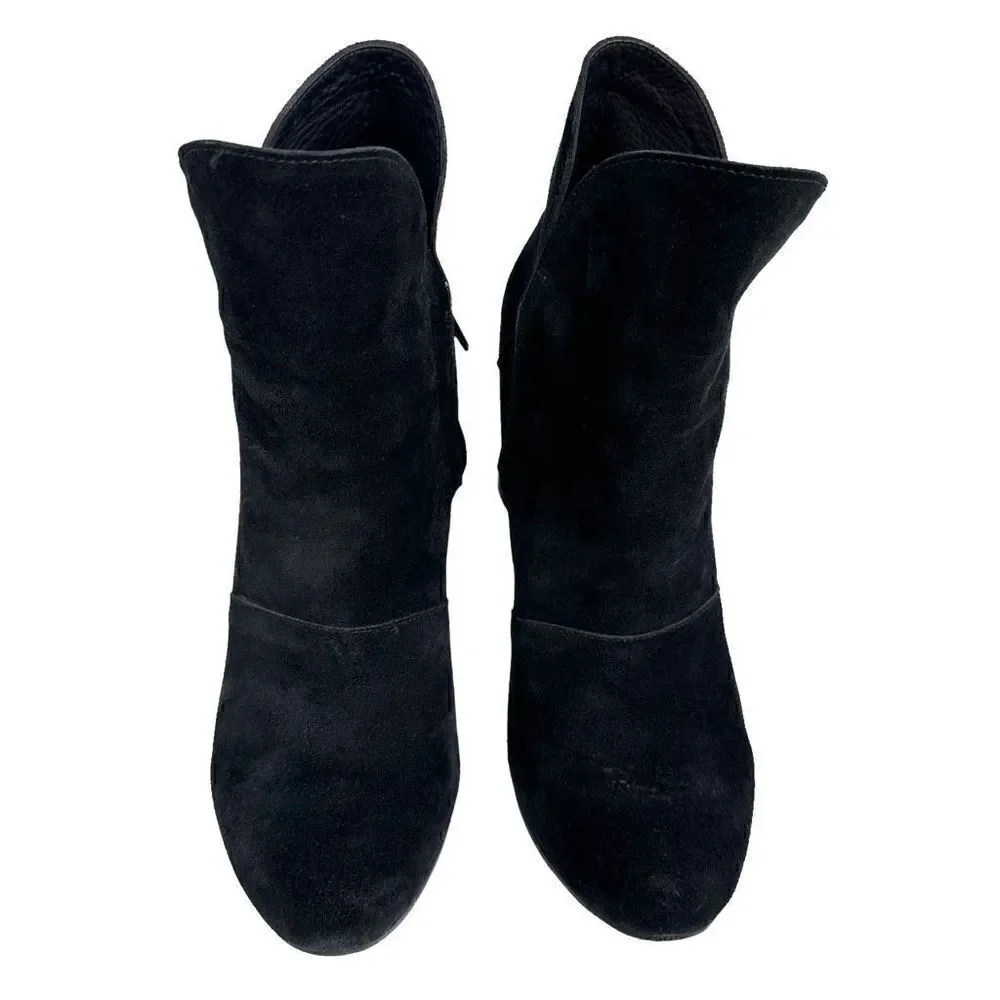 Calleen Cordero Black Suede Chunky Heel Ankle Boots , size 10